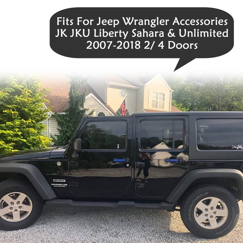 Bolaxin Side Door Handle Inserts Cover Trim Fits for Jeep Wrangler Accessories JK JKU Liberty Sahara & Unlimited 2007-2018 Exterior Grab Handles Pull JK Mods Decoration(Aluminum Blue, 5PCS) - Image 3